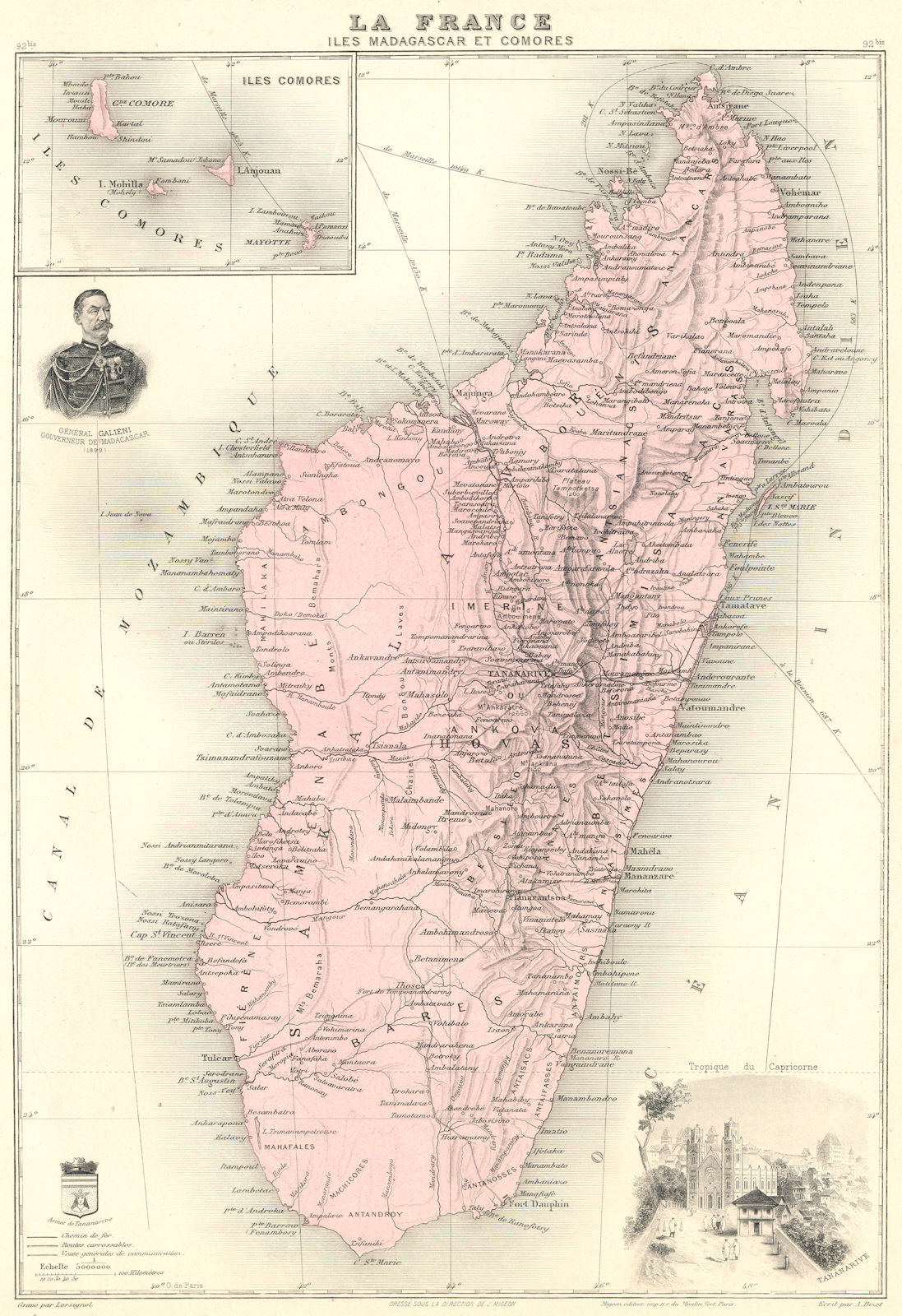 MADAGASCAR. Iles Madagascar et Comores. Tananarive. Vuillemin. 1903 old map